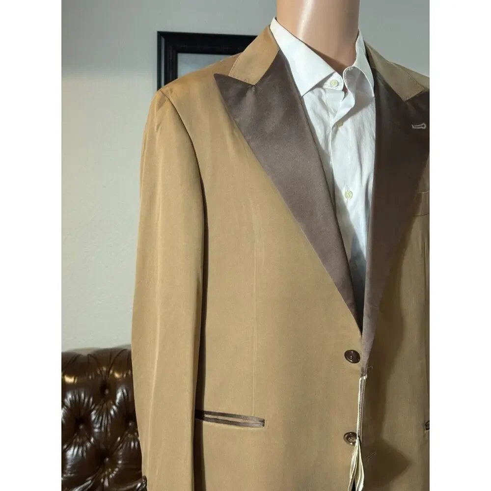 New Brunello Cucinelli Silk Tuxedo 2pc Peak Lapels Caramel Brown 50R 40 36x29